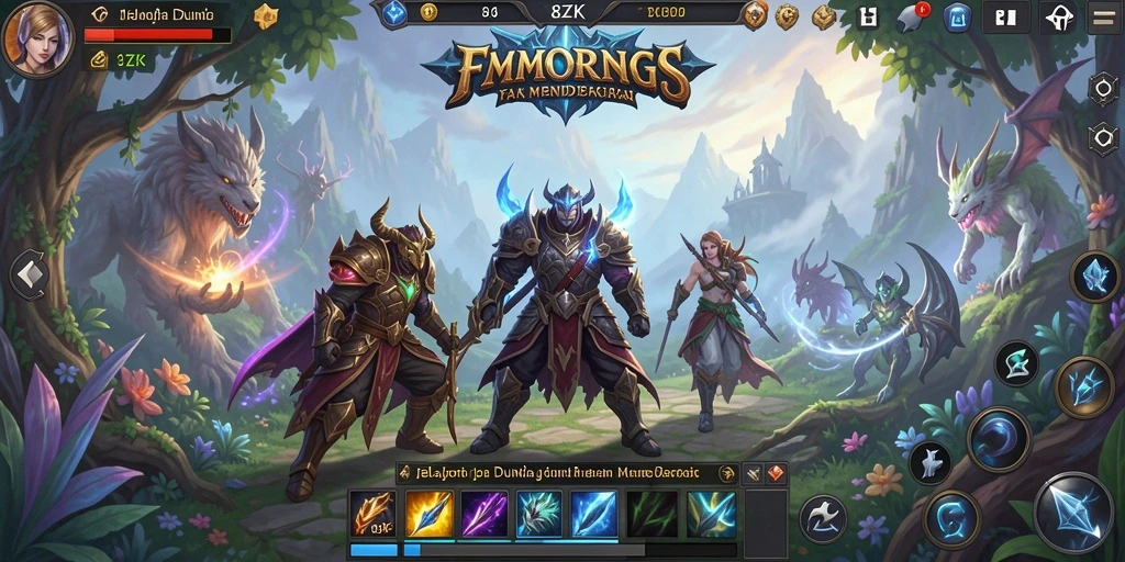 Screenshot utama dari gameplay MMORPG 8ZK yang penuh aksi.