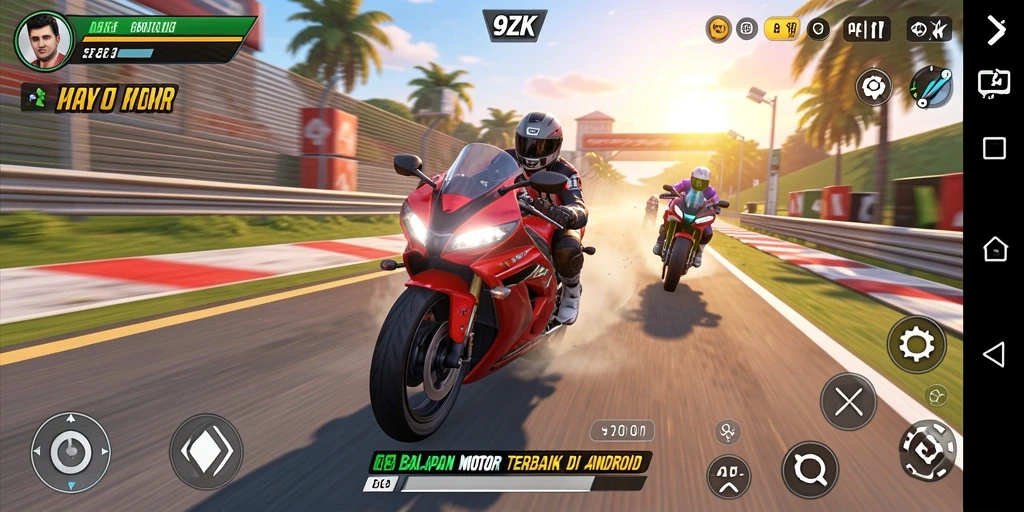 Screenshot menampilkan balapan seru dalam game 9ZK