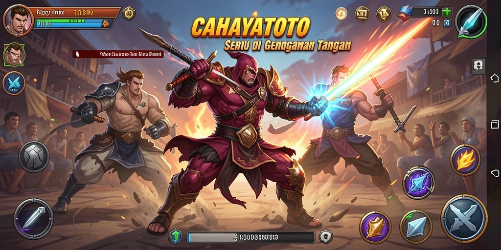 Tampilan gameplay seru CAHAYATOTO dengan pertarungan epik antara karakter.