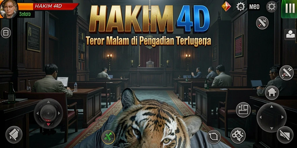 Tampilan gameplay HAKIM4D yang menakutkan dan penuh misteri.