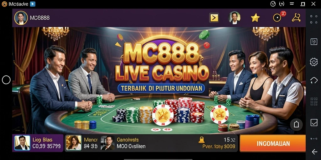 Tampilan utama MC888 menampilkan dealer langsung dan pilihan permainan Live Casino.