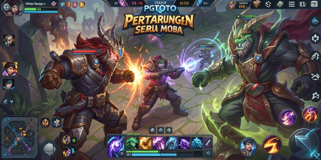 Tangkapan layar PGTOTO menampilkan aksi seru dalam pertempuran tim MOBA.
