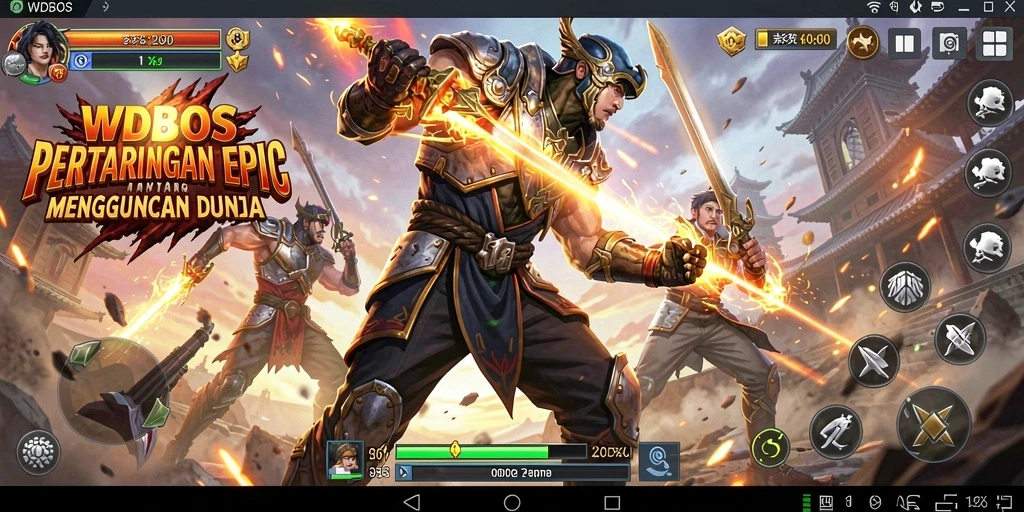 Screenshot utama WDBOS menampilkan aksi pertarungan yang mendebarkan.